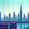 Skyline of Dubai with logistics symbols